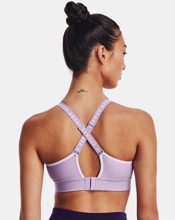 Women's UA Infinity Mid Heather Cover Sports Bra in Purple image number 1